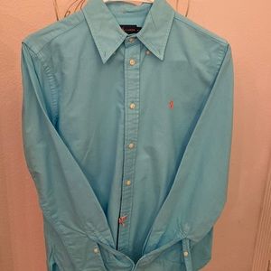 This is a Ralph Lauren Turquoise Long Sleeve Oxford Shirt Size Medium